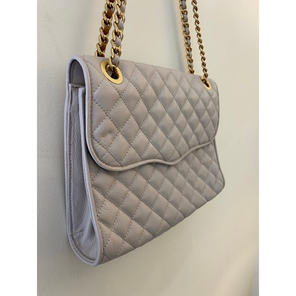 Rebecca Minkoff Crossbody Purse Bag Gray Beige Velvet Chain Quilted Affair Work - Picture 3 of 12